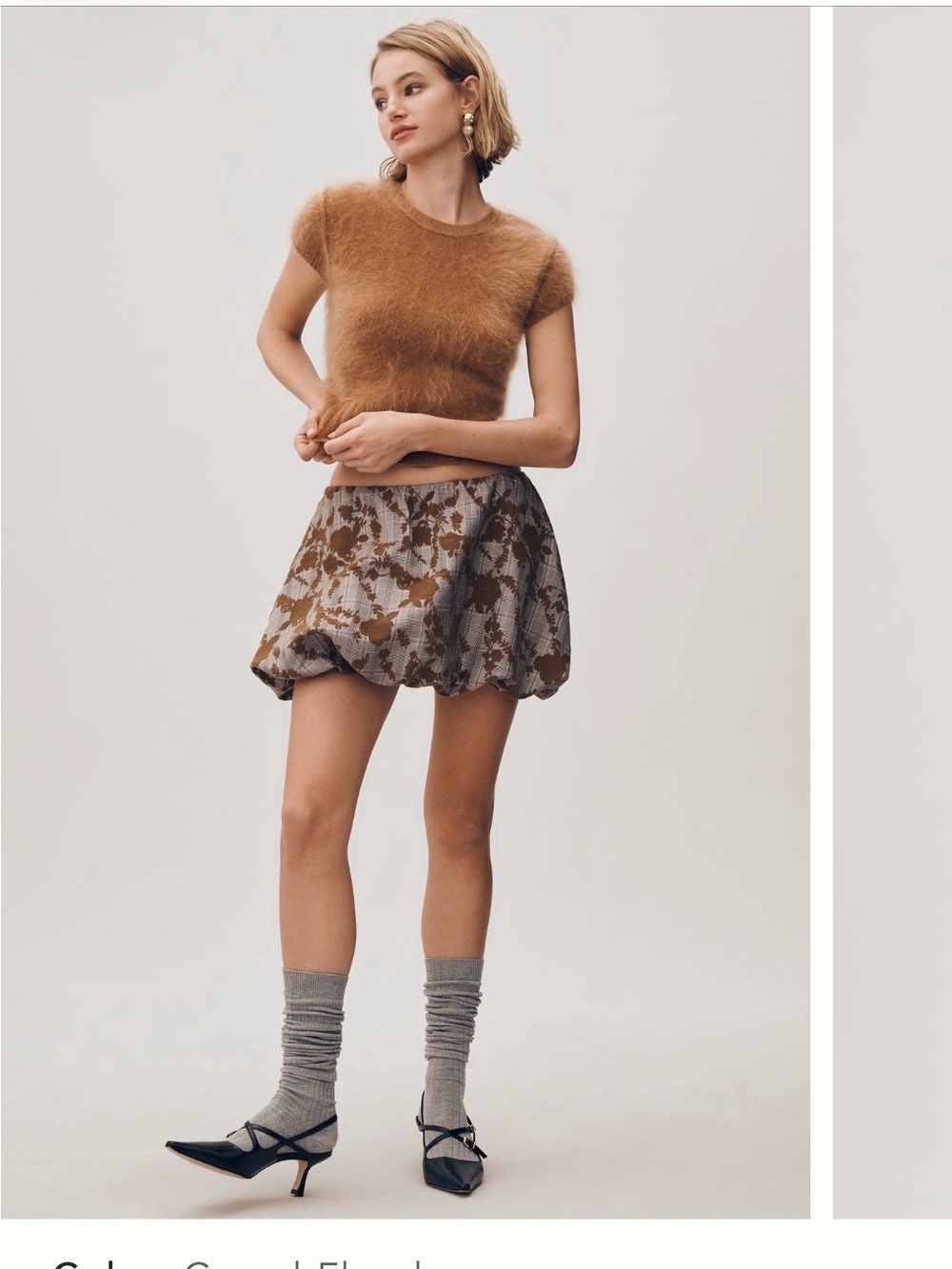 Anthropologie Brown Floral Bubble-Hem Mini Skirt
